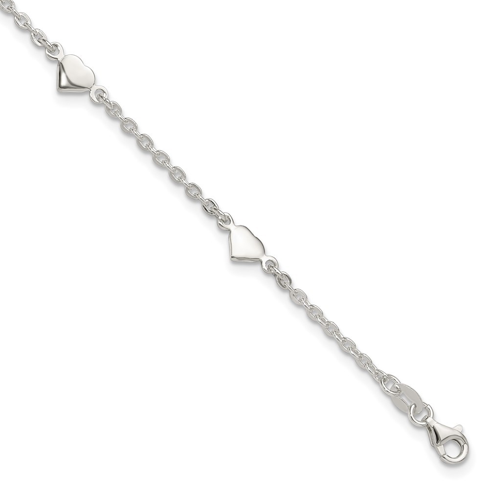 925 Sterling Silver 9" Polished Heart Charm + 1" ext. Summer Fine Jewelry Anklet